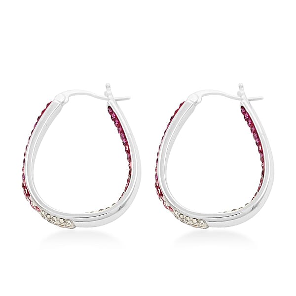 Simulated Pink And White Diamond Earrings In Silvertone