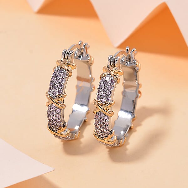 Simulated Pink Diamond 5.00 Ctw XOXO Hoop Earrings In Dualtone