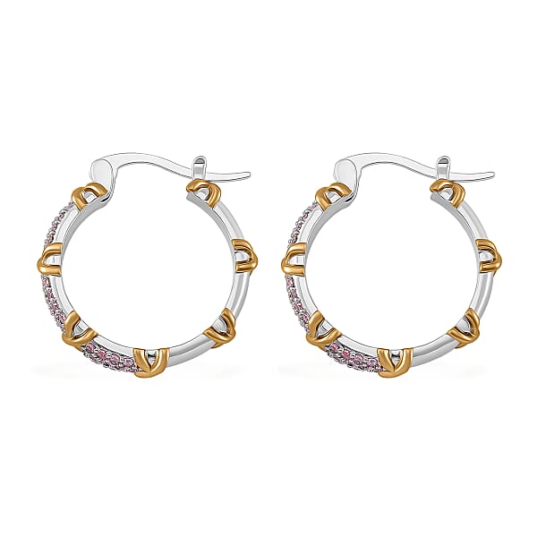 Simulated Pink Diamond 5.00 Ctw XOXO Hoop Earrings In Dualtone