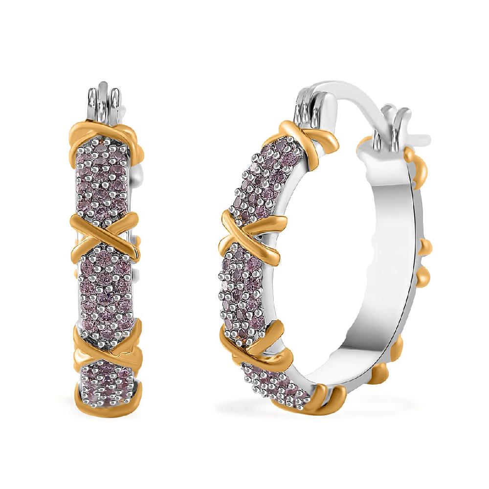 Simulated Pink Diamond 5.00 ctw XOXO Hoop Earrings in Dualtone