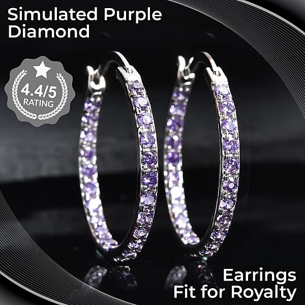 Simulated Purple Diamond Hoop Earrings In Sterling Silver Silver Hoops For Women