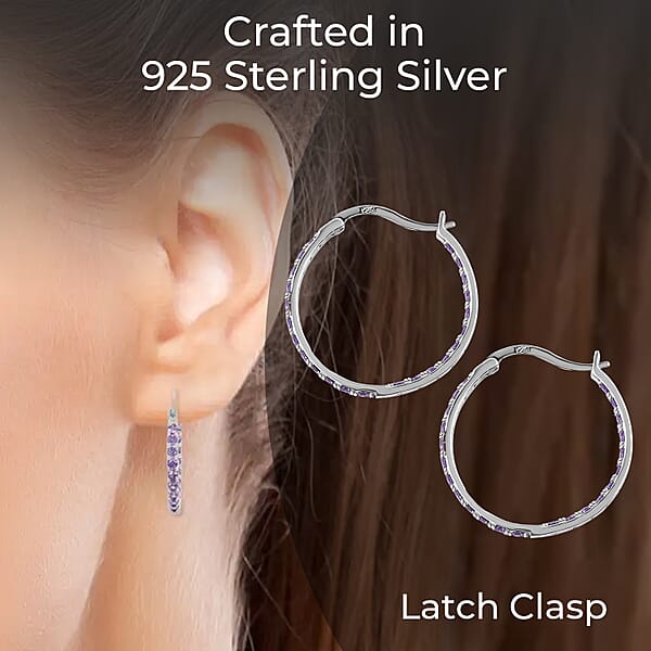 Simulated Purple Diamond Hoop Earrings In Sterling Silver Silver Hoops For Women