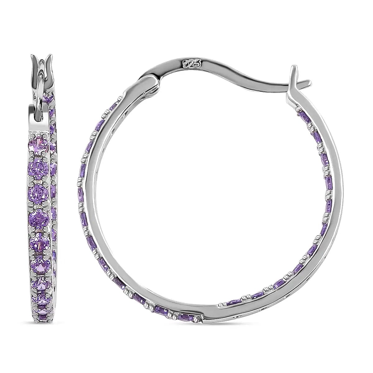 Simulated Purple Diamond Hoop Earrings In Sterling Silver Silver Hoops For Women