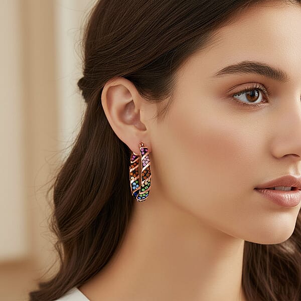 Simulated Rainbow Diamond Earrings In Rosetone