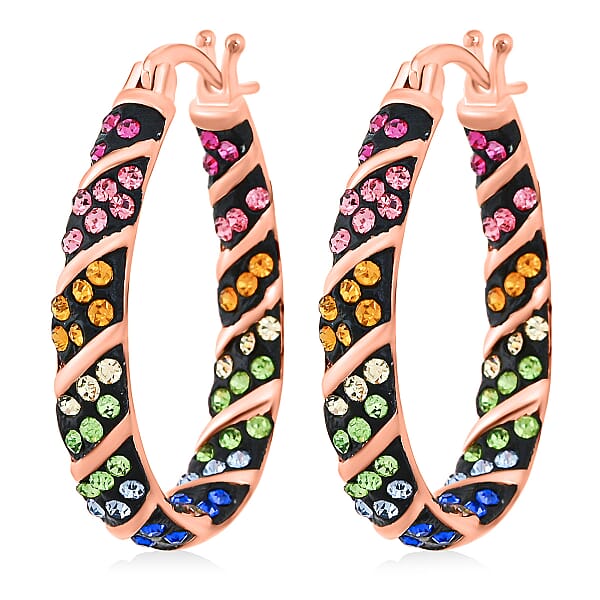 Simulated Rainbow Diamond Earrings In Rosetone