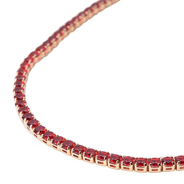 Simulated Red Diamond Necklace 18 Inches In Goldtone 53.00 Ctw