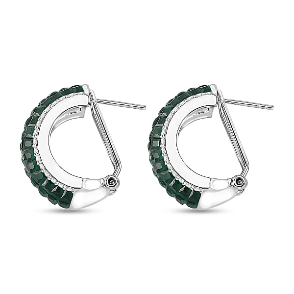 Simulated White And Green Diamond Latch Back Earrings In Rhodium Over Sterling Silver