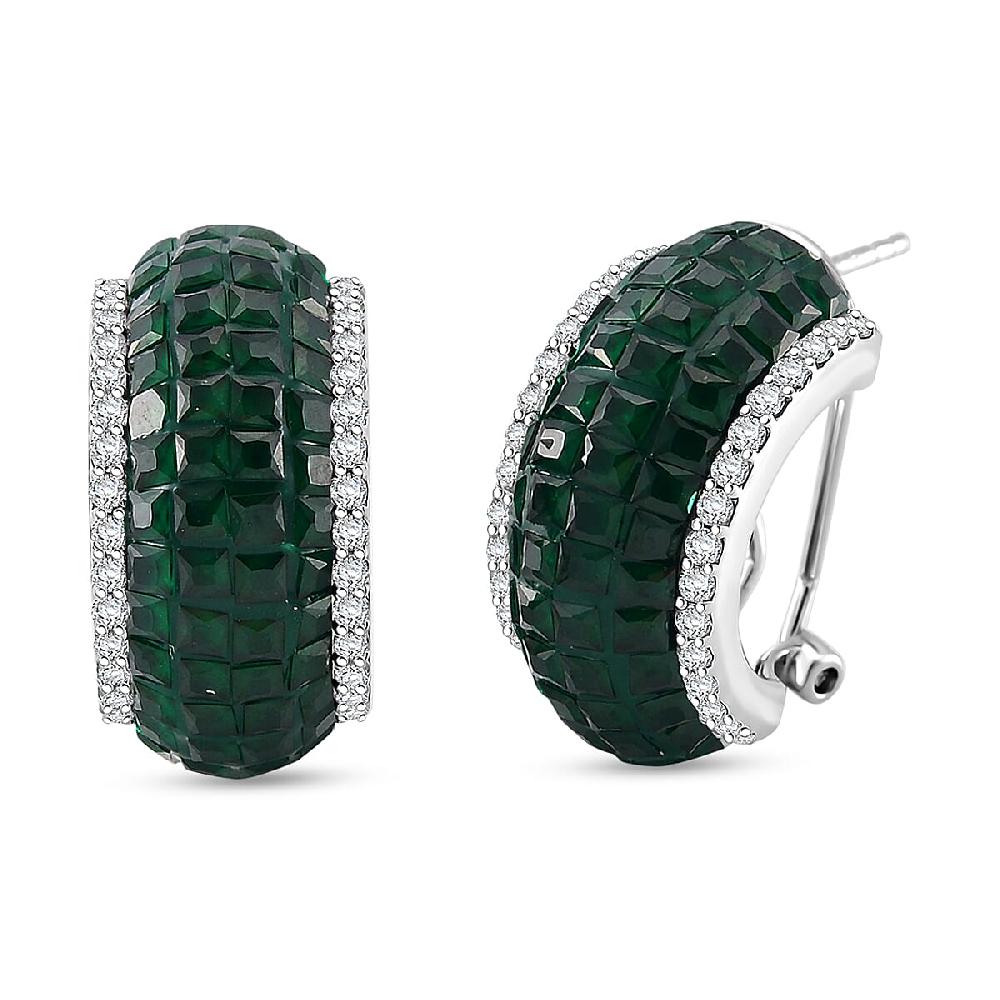 Simulated White and Green Diamond Latch Back Earrings in Rhodium Over Sterling Silver