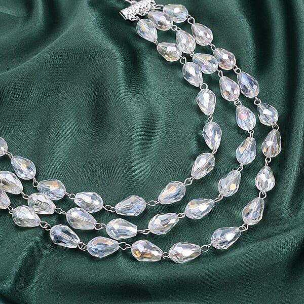 Simulated White Aurora Borealis Beaded Layered Necklace In Silvertone 22-24 Inches