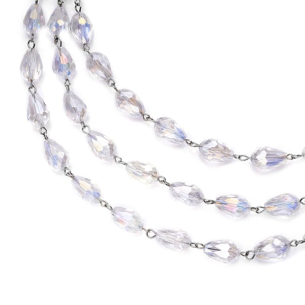 Simulated White Aurora Borealis Beaded Layered Necklace In Silvertone 22-24 Inches