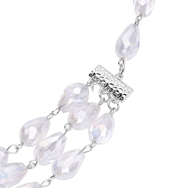 Simulated White Aurora Borealis Beaded Layered Necklace In Silvertone 22-24 Inches