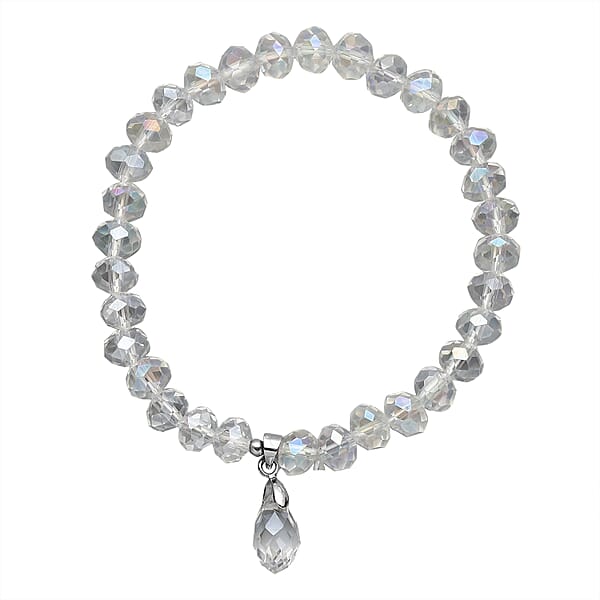 Simulated White Mystic Color Topaz Beaded Bracelet (7-7.5In) And Drop Earrings In Silvertone & Stainless Steel