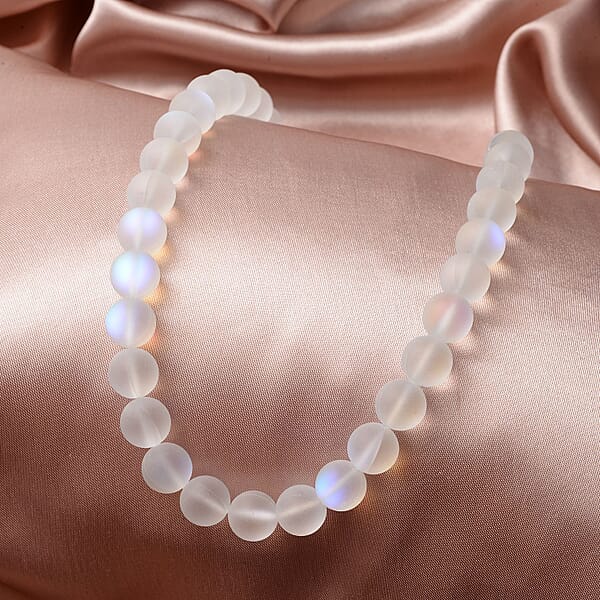 Simulated White Mystic Topaz Bead Necklace Silvertone Bead Jewelry For Women Unique Gifts For Women Women's Necklace With Magnetic Clasp 20 Inches