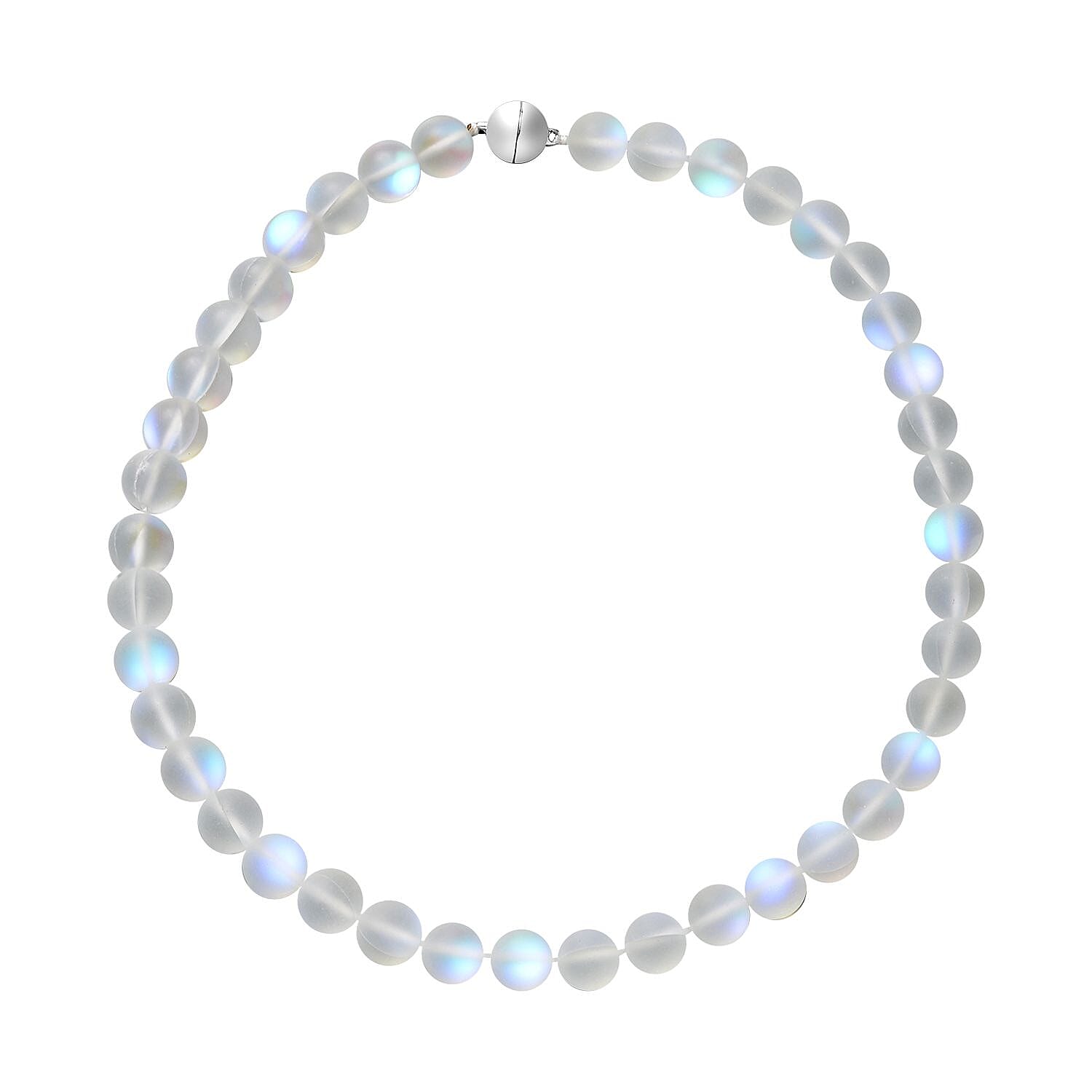 Simulated White Mystic Topaz Bead Necklace Silvertone Bead Jewelry For Women Unique Gifts For Women Women's Necklace With Magnetic Clasp 20 Inches