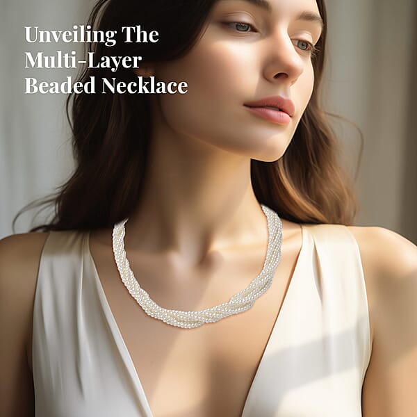 Simulated White Pearl Multi Row Twisted Necklace In Goldtone 23 Inches
