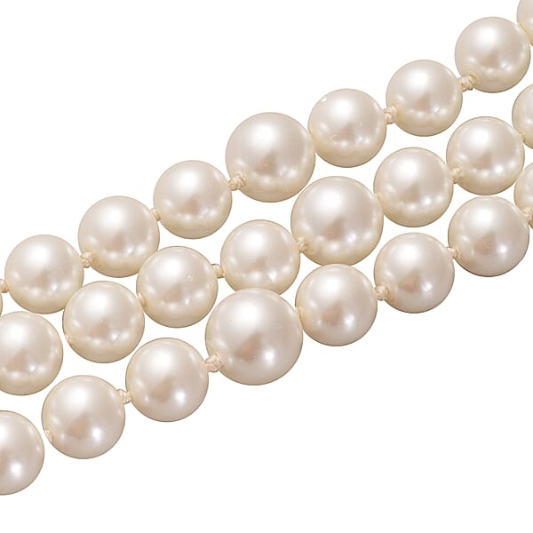 Simulated White Pearl Triple Row Necklace 23-27 Inches In Silvertone
