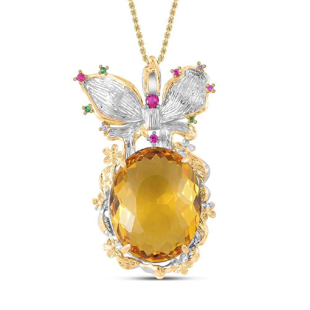 Simulated Yellow Sapphire Simulated Multi Color Diamond Pendant Necklace in Goldtone and ION Plated YG Stainless Steel 20 Inches Tarnish-Free Waterproof Sweat Proof Jewelry