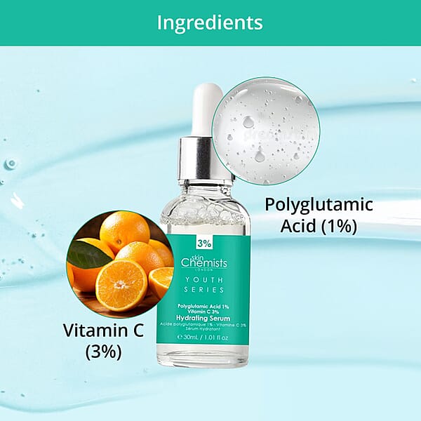 SkinChemists Youth Series Hydrating Serum Polyglutamic Acid 1% & Vitamin C 3% (1.01oz)