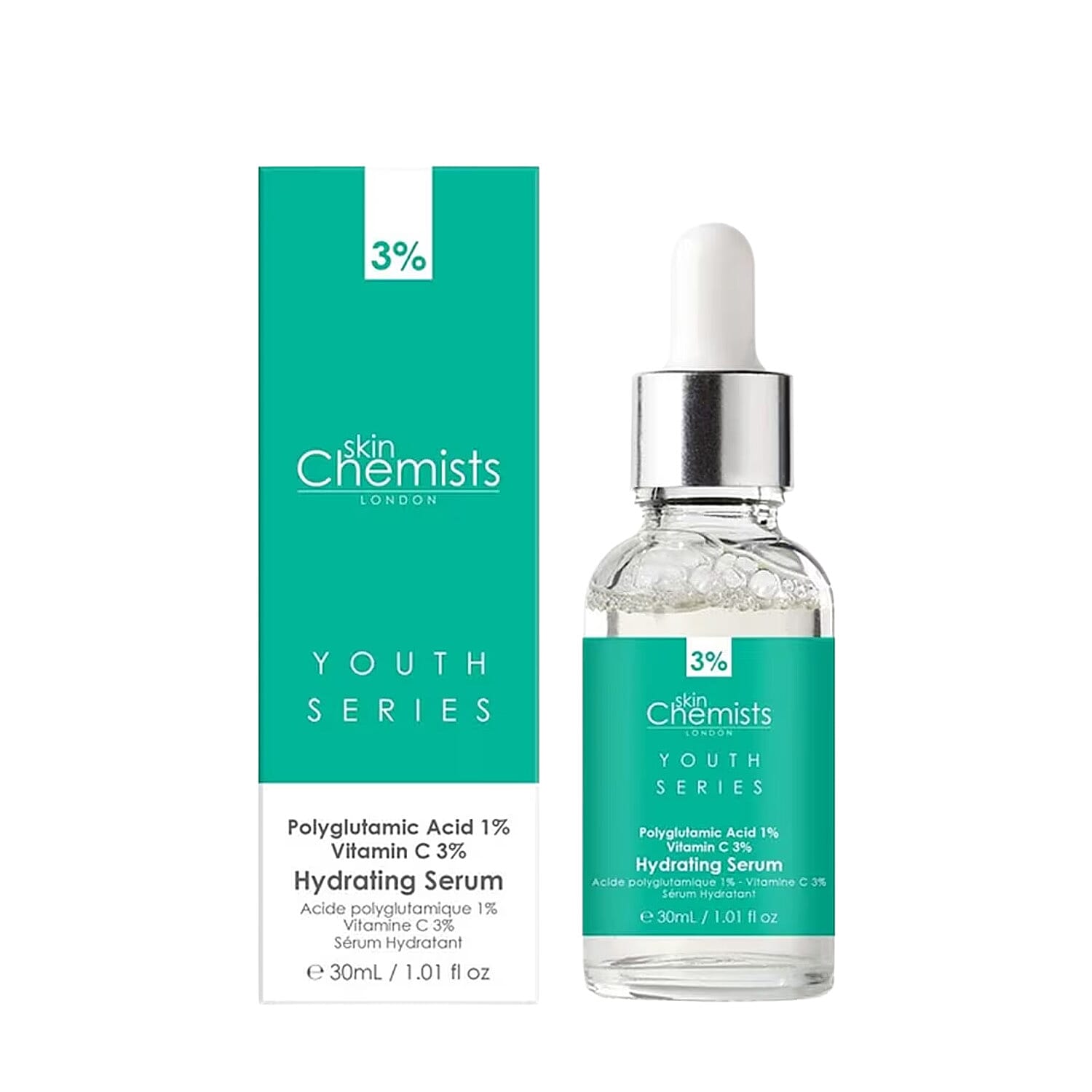 SkinChemists Youth Series Hydrating Serum Polyglutamic Acid 1% & Vitamin C 3% (1.01oz)
