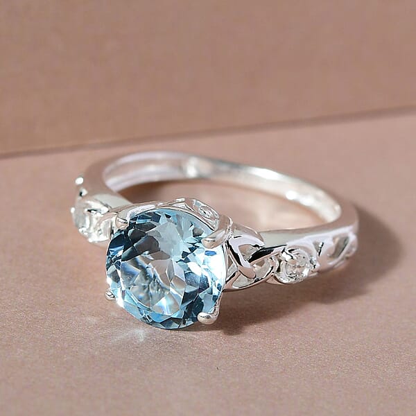 Sky Blue Topaz And White Topaz 2.35 Ctw Ring In Sterling Silver