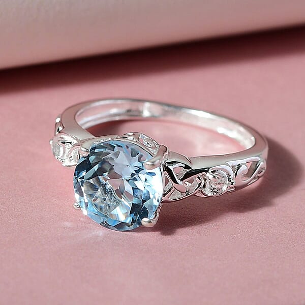 Sky Blue Topaz And White Topaz 2.35 Ctw Ring In Sterling Silver