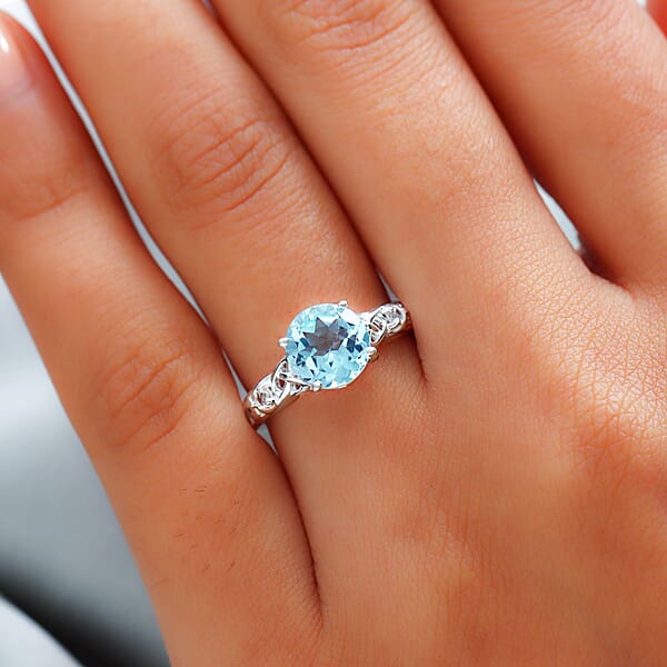 Sky Blue Topaz And White Topaz 2.35 Ctw Ring In Sterling Silver
