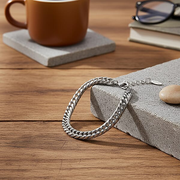 Sleek Cuban Link Bracelet In Stainless Steel (7.5-9.5In)