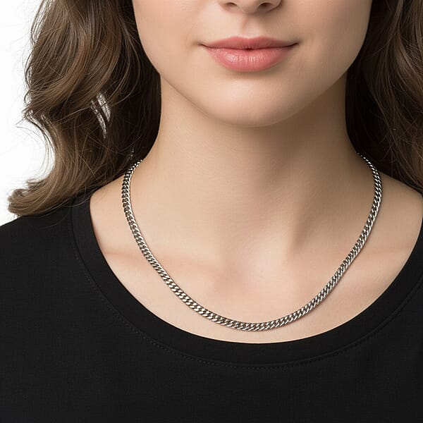 Sleek Cuban Link Chain Necklace In Stainless Steel 20-22 Inches