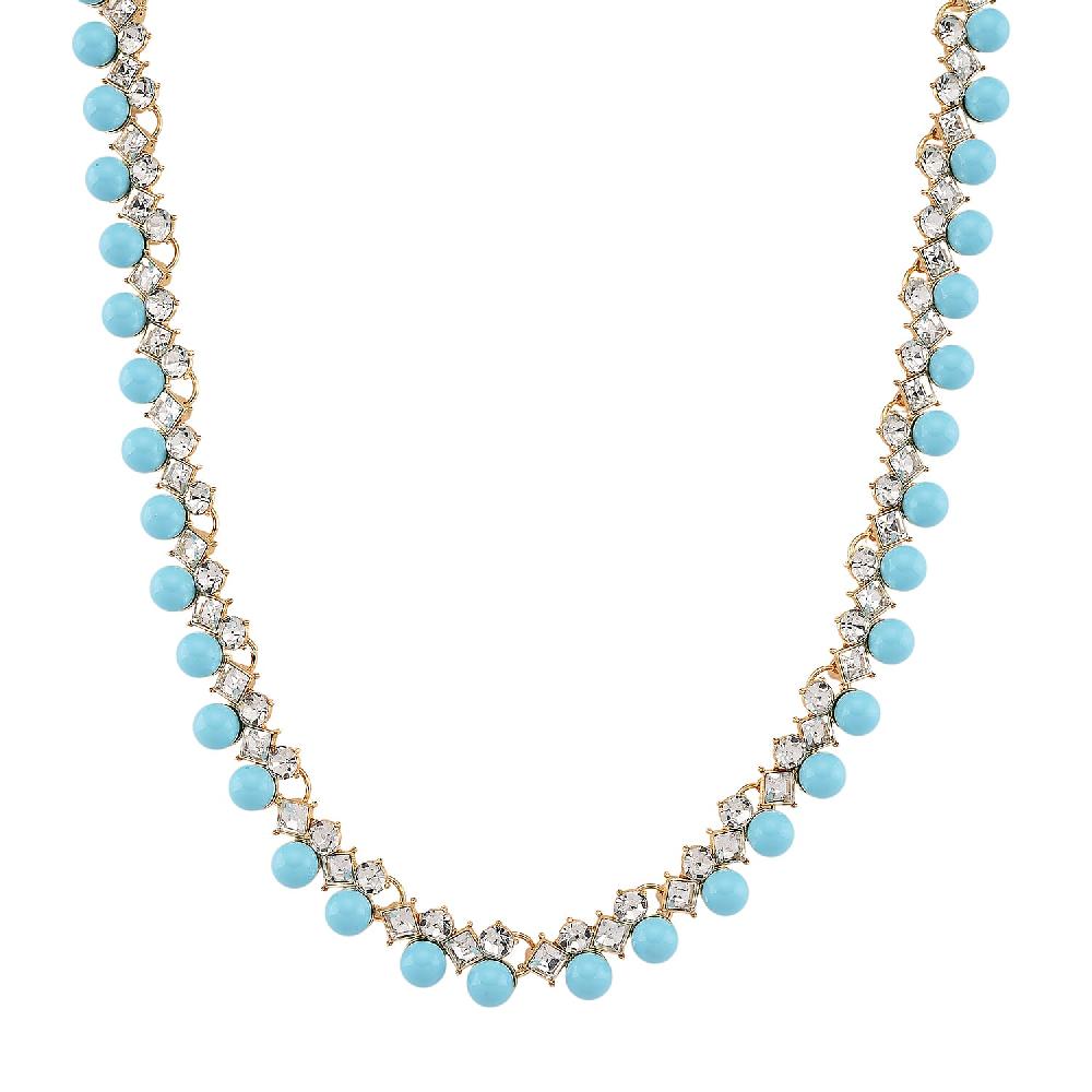 Sleeping Beauty Color Shell Pearl and Austrian Crystal Necklace in Goldtone 18-20 Inches