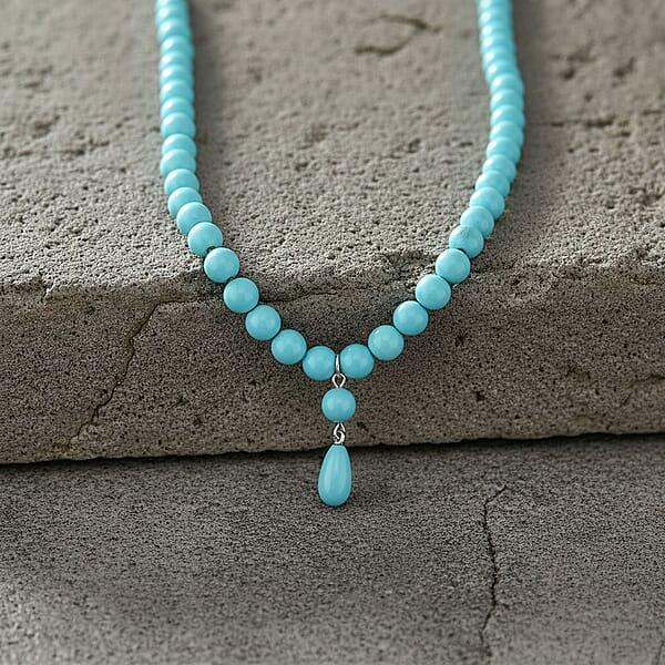 Sleeping Beauty Color Shell Pearl Drop Necklace In Stainless Steel 20 Inches