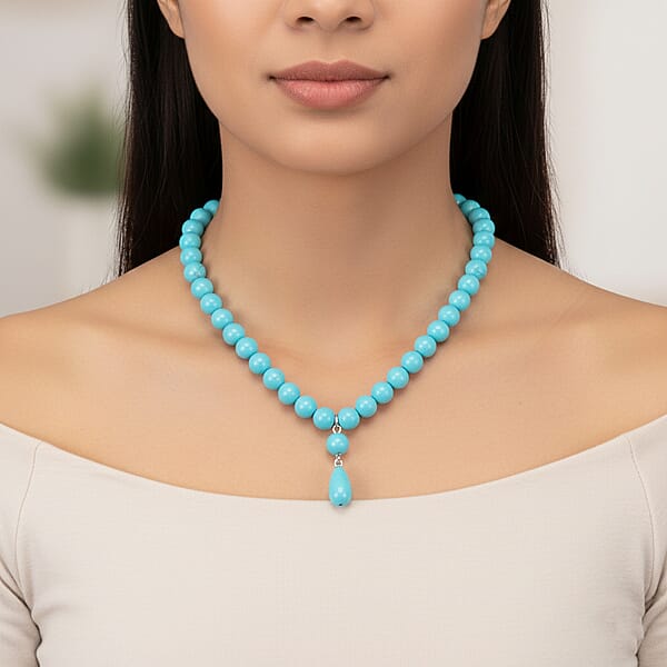 Sleeping Beauty Color Shell Pearl Drop Necklace In Stainless Steel 20 Inches
