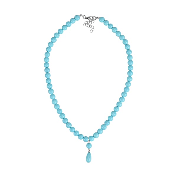 Sleeping Beauty Color Shell Pearl Drop Necklace In Stainless Steel 20 Inches