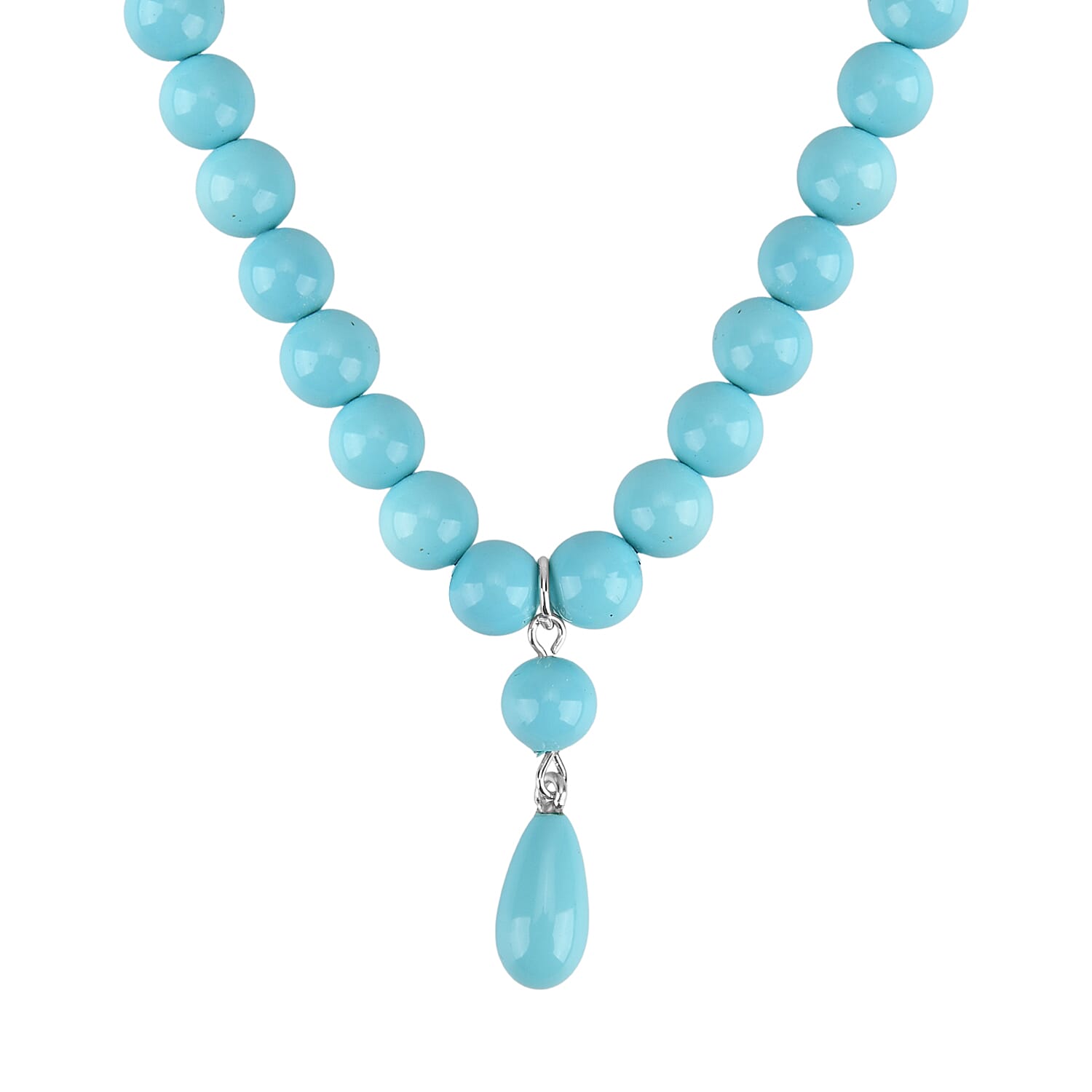 Sleeping Beauty Color Shell Pearl Drop Necklace in Stainless Steel 20 Inches