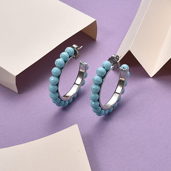 Sleeping Beauty Color Shell Pearl Earrings In Stainless Steel 30.00 Ctw