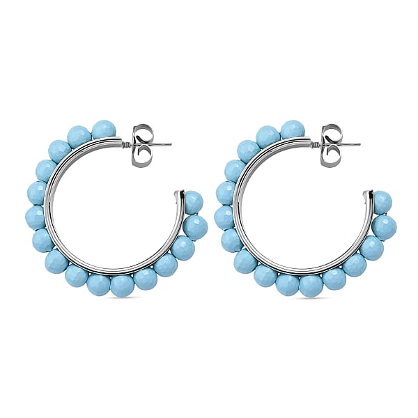 Sleeping Beauty Color Shell Pearl Earrings In Stainless Steel 30.00 Ctw