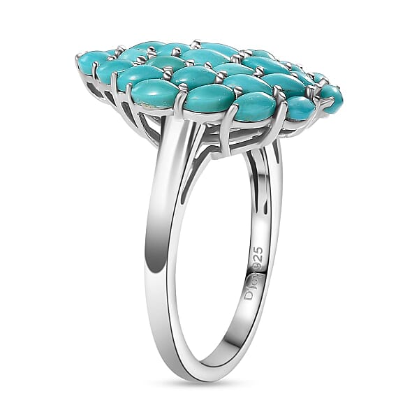 Sleeping Beauty Turquoise 3.50 Ctw Floral Ring In Rhodium Over Sterling Silver