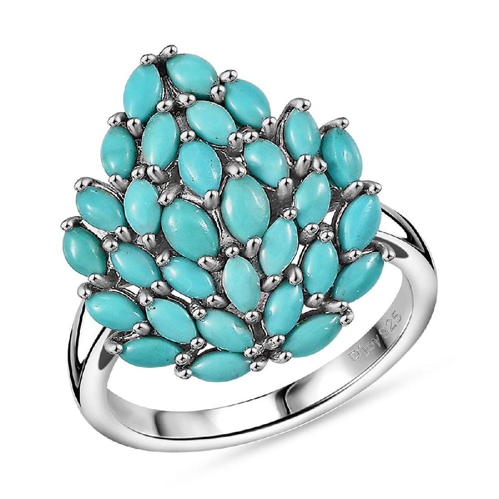 Sleeping Beauty Turquoise 3.50 ctw Floral Ring in Rhodium Over Sterling Silver