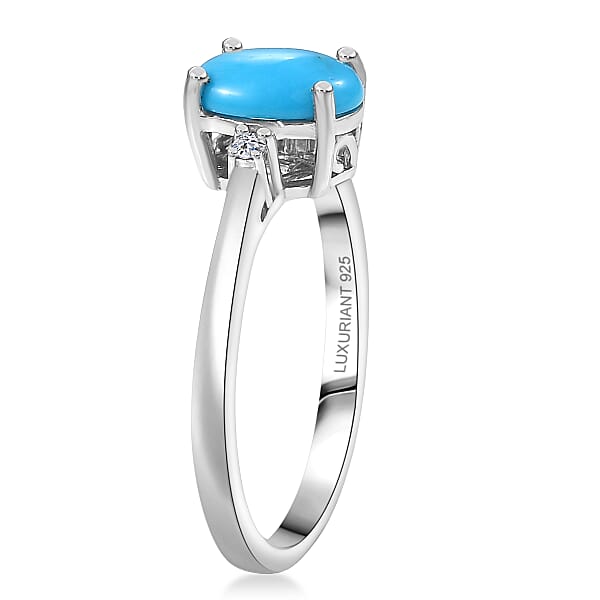 Sleeping Beauty Turquoise Lab Grown Diamond Blue Empress Ring In Rhodium Over Sterling Silver 1.10 Ctw