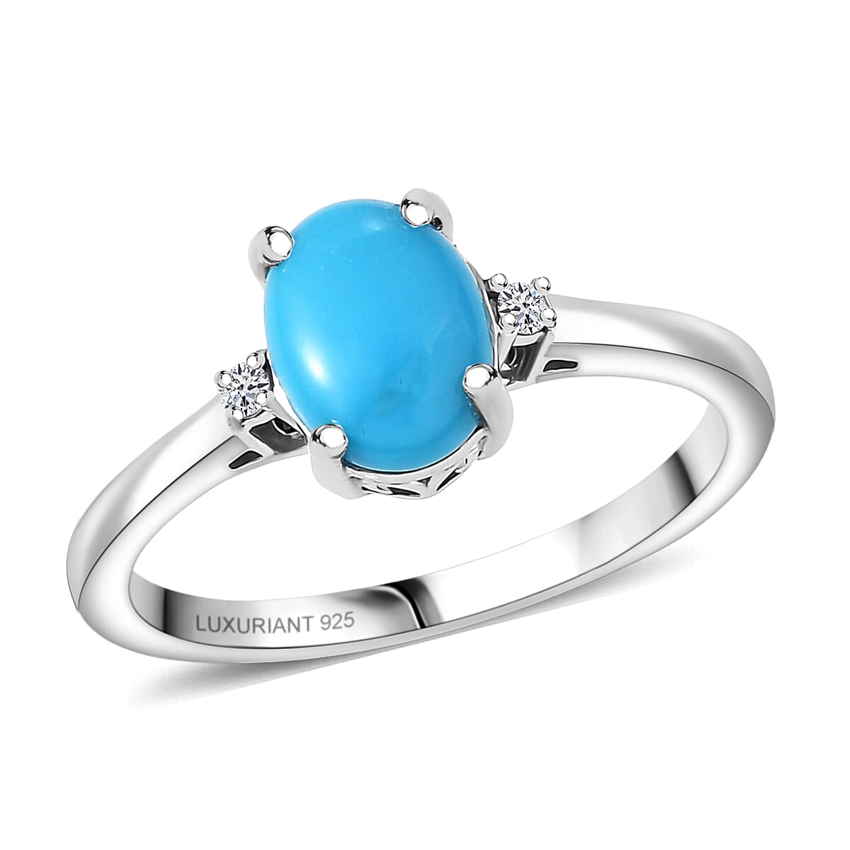 Sleeping Beauty Turquoise Lab Grown Diamond Blue Empress Ring in Rhodium Over Sterling Silver 1.10 ctw
