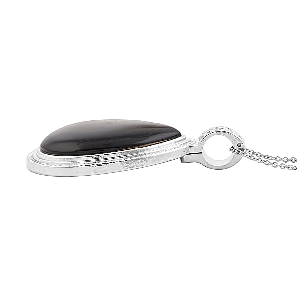 Smoky Quartz 78.00 Ctw Inlay Frame Pendant In Silvertone Stainless Steel Necklace 20 Inches