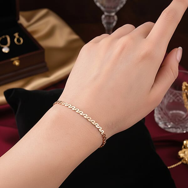 Smooth Curved Twist Chain Bracelet In ION Plated RG Stainless Steel (7.0-8.0In)
