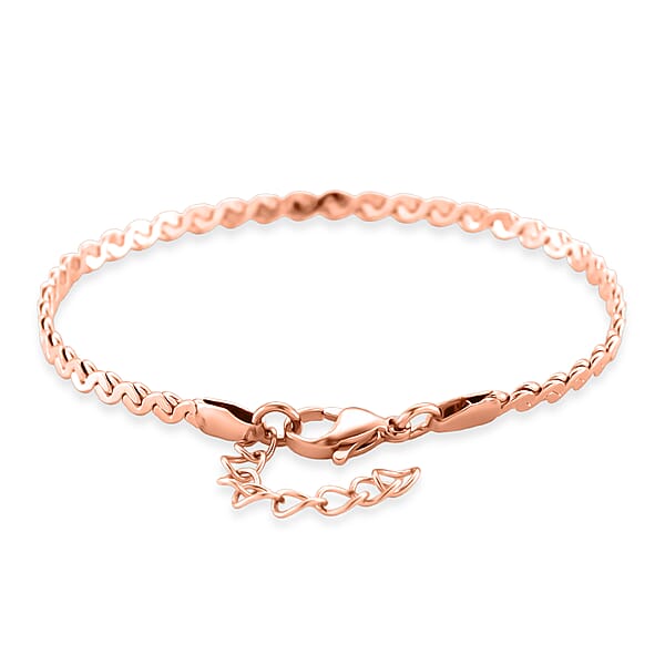 Smooth Curved Twist Chain Bracelet In ION Plated RG Stainless Steel (7.0-8.0In)