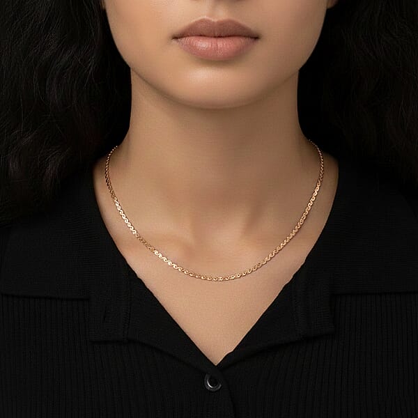Smooth Curved Twist Chain Necklace In ION Plated RG Stainless Steel (24-26 Inches)