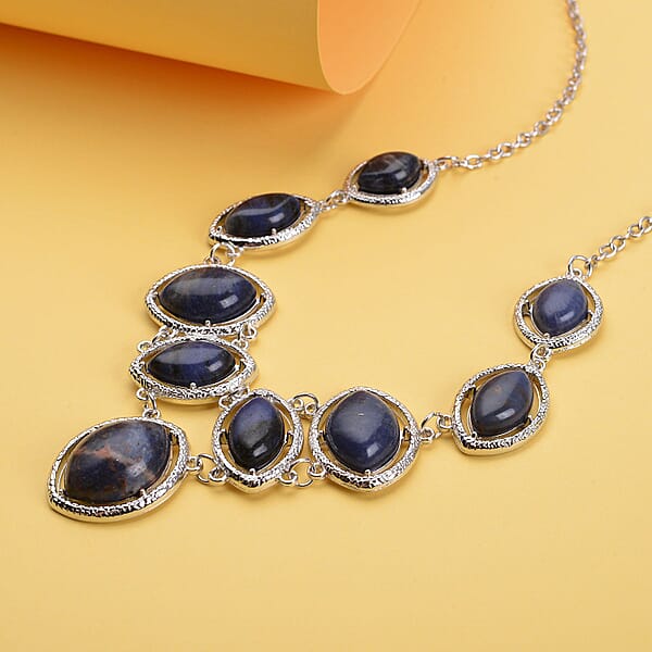 Sodalite 125.00 Ctw Necklace In Silvertone 18-20 Inches