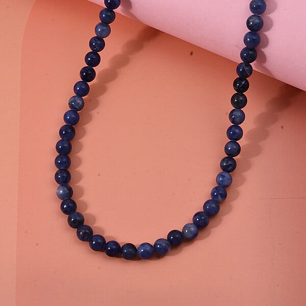 Sodalite Beaded Necklace With Magnetic Lock In Sterling Silver 140.00 Ctw (18 Inches)