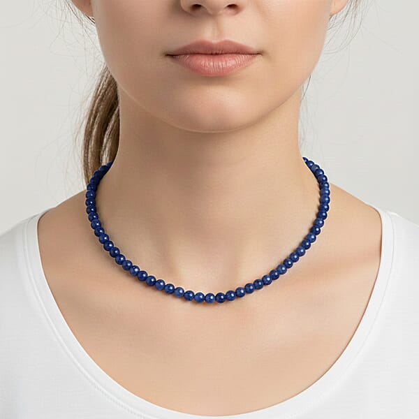 Sodalite Beaded Necklace With Magnetic Lock In Sterling Silver 140.00 Ctw (18 Inches)