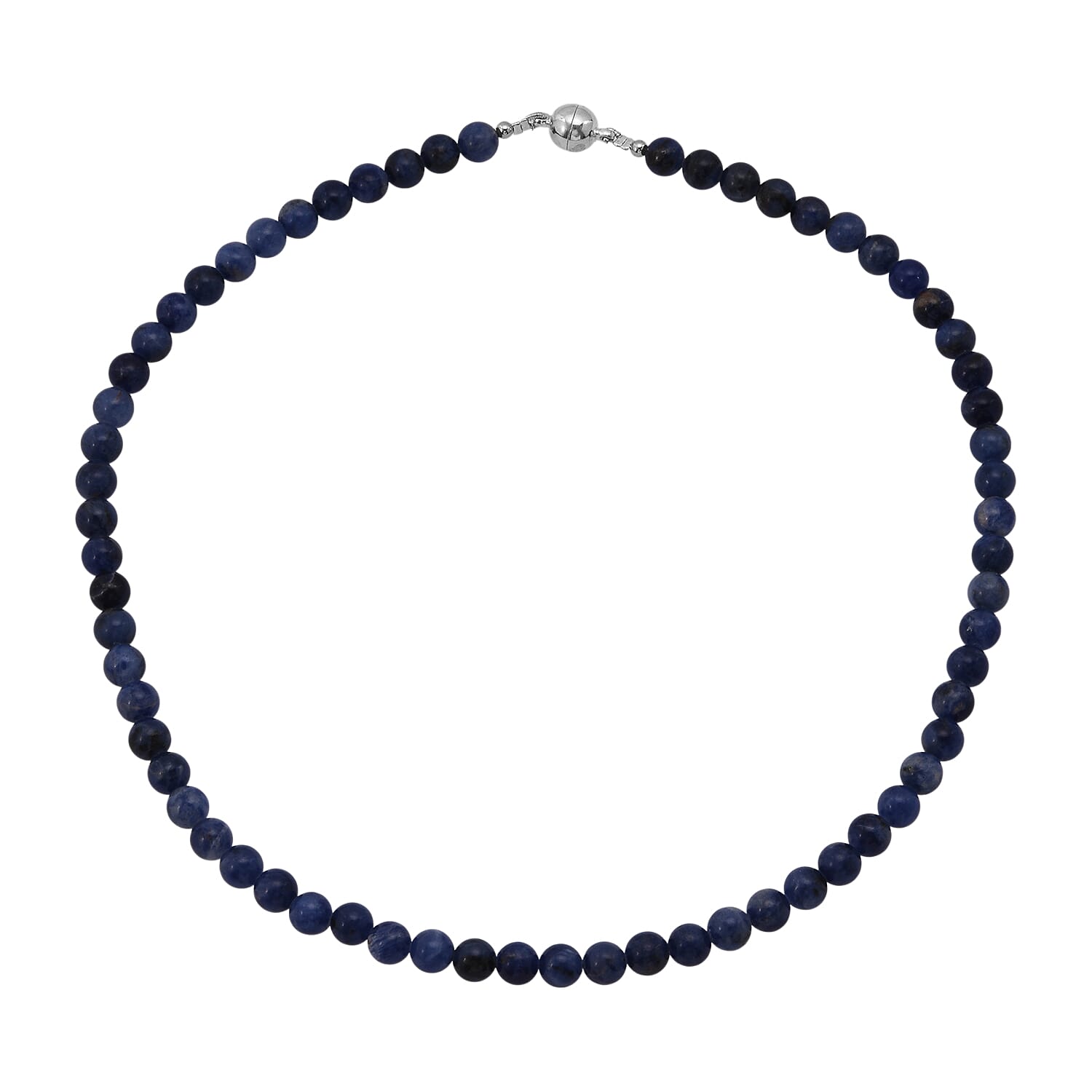 Sodalite Beaded Necklace with Magnetic Lock in Sterling Silver 140.00 ctw (18 Inches)