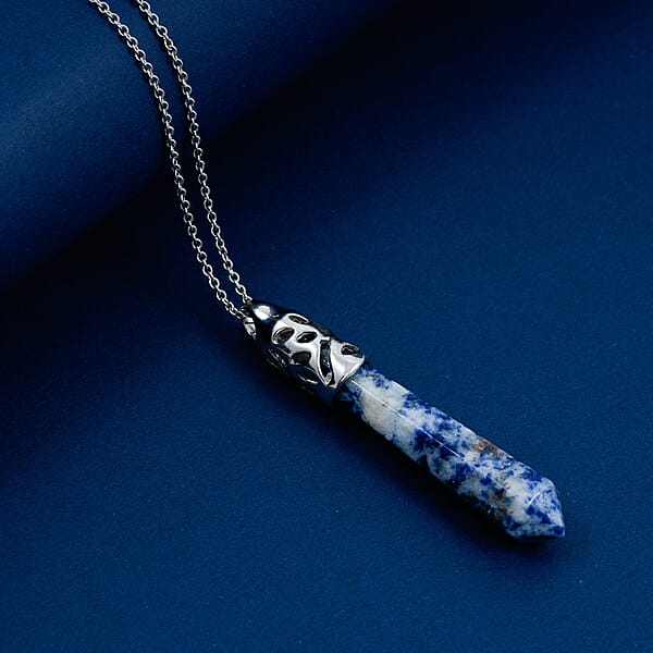 Sodalite Pendant In Silvertone With Stainless Steel Necklace 36.00 Ctw (20 Inches)