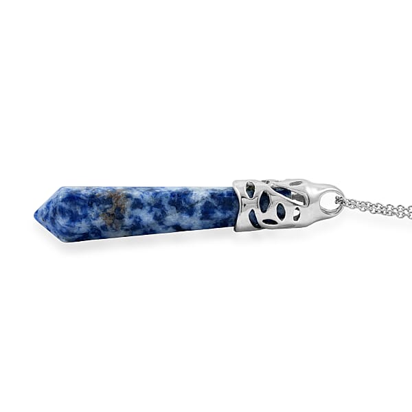 Sodalite Pendant In Silvertone With Stainless Steel Necklace 36.00 Ctw (20 Inches)