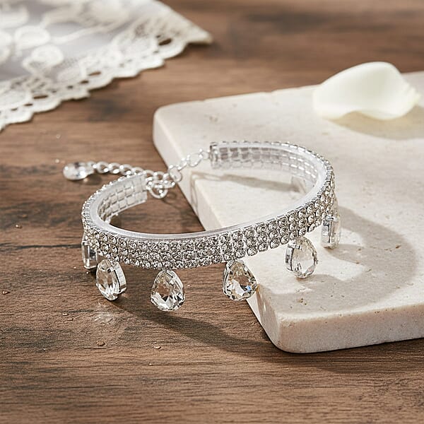 Sparkling Austrian Crystal Dripping Bracelet In Silvertone (7.50-9.50In)